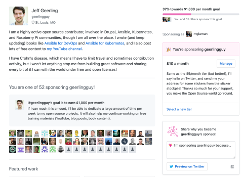 Jeff Geerlinng's GitHub sponsor's page