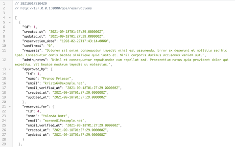 JSON output from Reservations