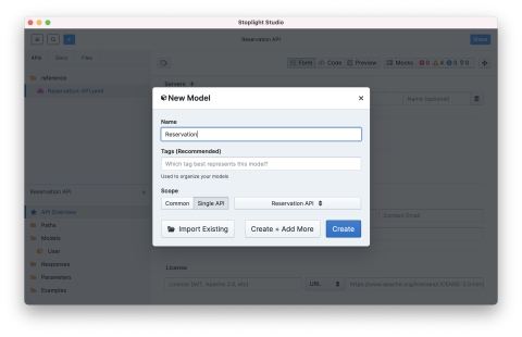 Stoplight Studio add model popup