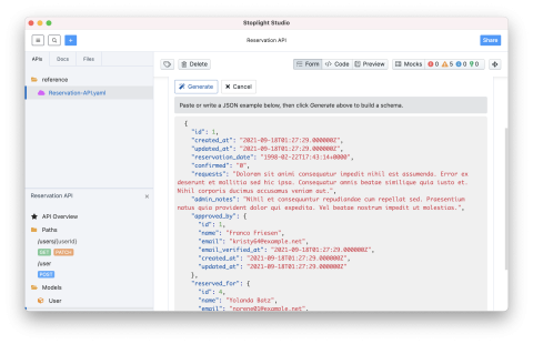 JSON in the Reservation model for sample data