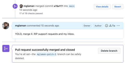 screenshot from GitHub of the pull request merge