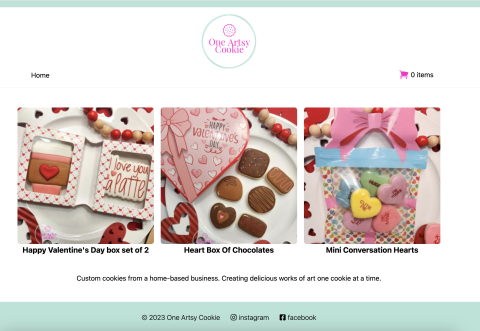 Screenshot of the One Artsy Cookie homepage