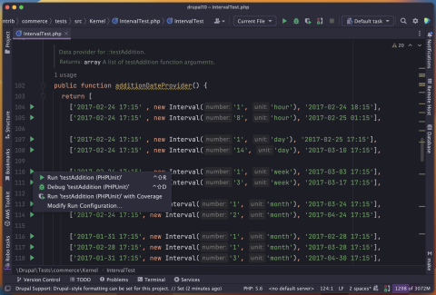 Data provider for a test with "run" arrows in the IDE gutter