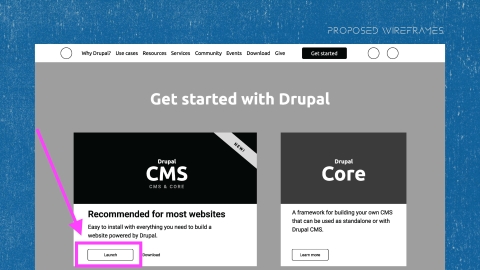 Drupal.org homepage proposed wireframes