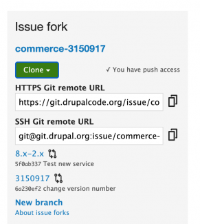 Git URL info for the issue fork
