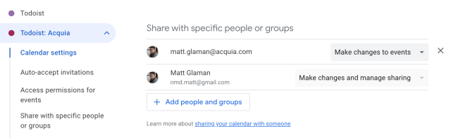 Google calendar sharing settings