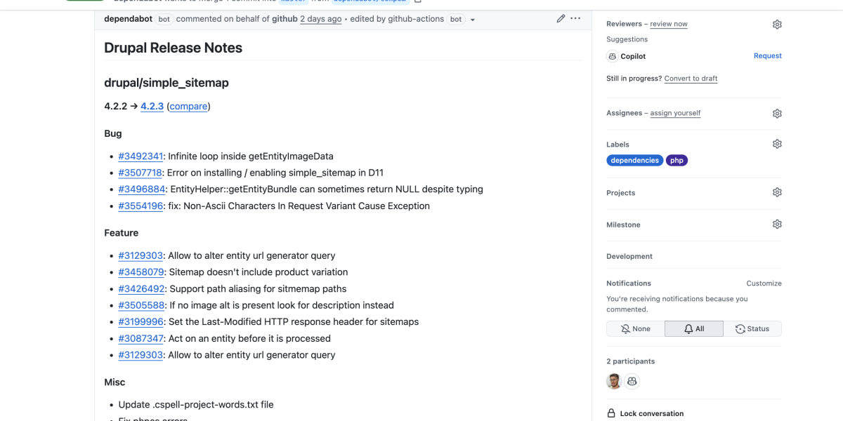 Automating Drupal release notes in Dependabot PRs